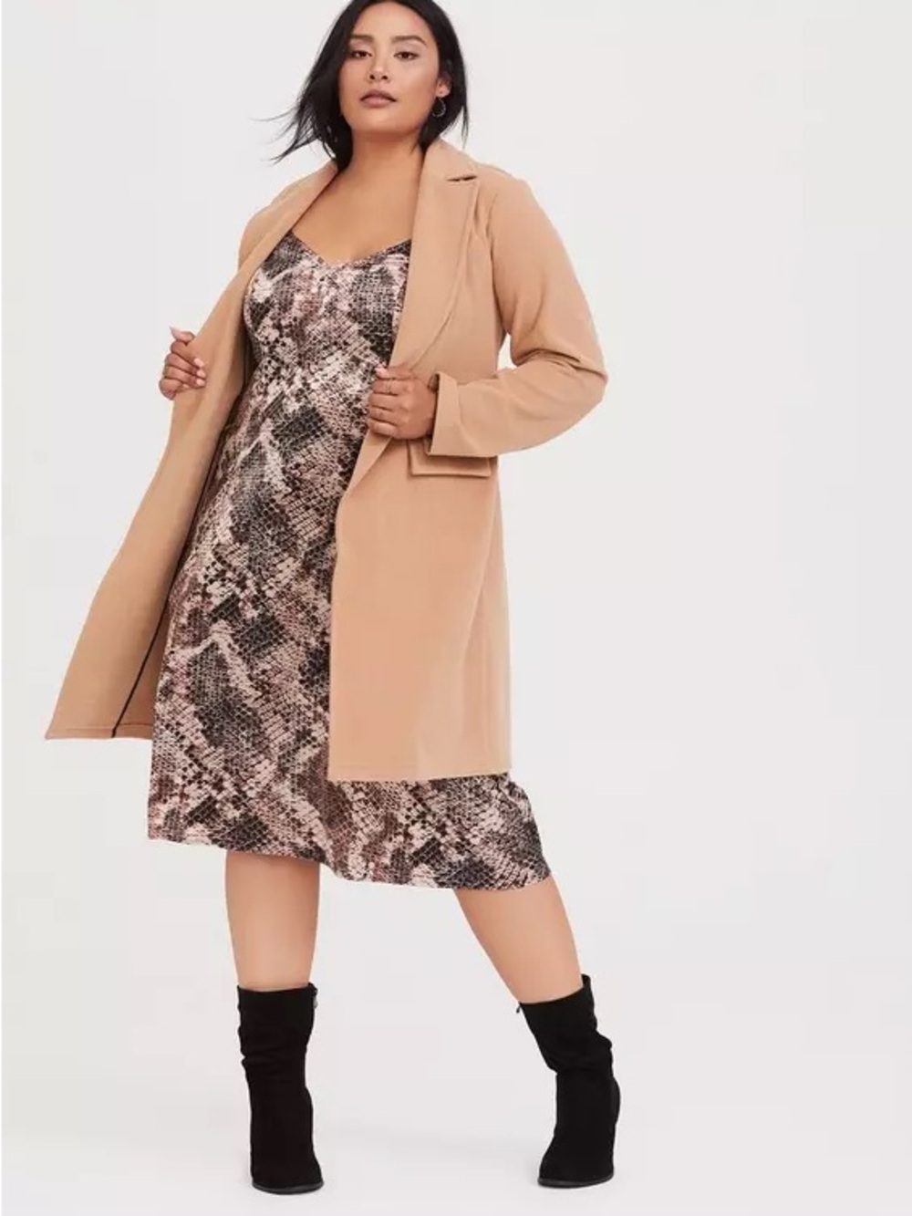 Torrid Slip Midi Dress in Brown Snake Print